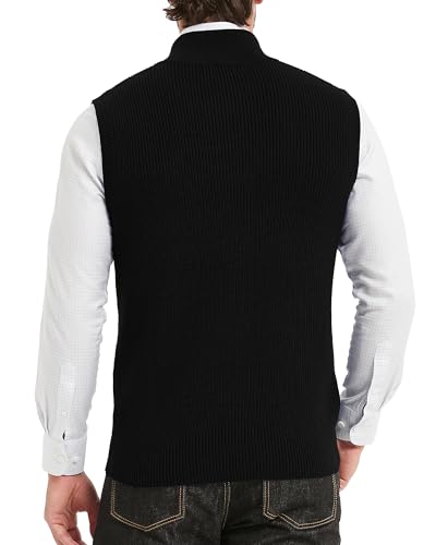 Kallspin Men's Wool Blend Sweater Cardigan Sleeveless Full Zip Cardigan Knit Classic Warm Wool Vest Sweater3