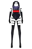 Auoctey Psylocke Cosplay Costume Women Psylocke Costume Jumpsuit Gloves Stockings Belt Superhero Halloween Suit Adult (Black, X-Large)