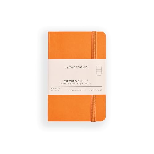 myPAPERCLIP Executive Series Small Pocket Notebook, Lined | 192 Pages, 68 GSM, Soft Cover, Small Size (3.5 x 5.5 in) | Bookmark & Elastic Closure | Orange