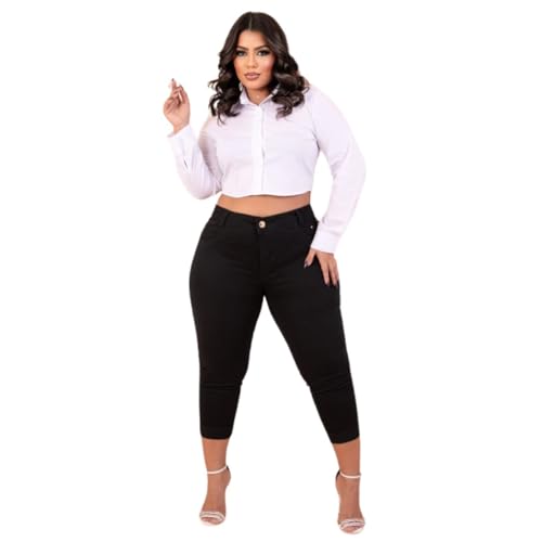 Lavanda e Alecrim Calça jeans Capri Plus Size Preta (PRETO, 52)