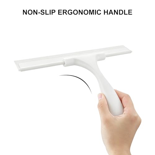 Image of SetSail Squeegee for Shower Glass Door, 12 Inches, White | All-Purpose Squeegee for Shower Glass Door Stainless Steel Window Squeegee with Hook for Car Windshield