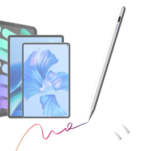 Lapiz para Tablet Universal, Bwaliffury Lápiz Capacitivo Universal -Stylus Pen Compatible con Apple/Samsung/Huawei/Android Tablet y Teléfonos,Absorción Magnética,2 Puntas de Repuesto (Blanco)