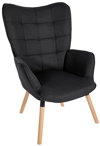 CLP Sillón Garding Tapizado En Tela con Patas De Madera I Silla Relax con Reposabrazos & Respaldo Alto, Color:Negro