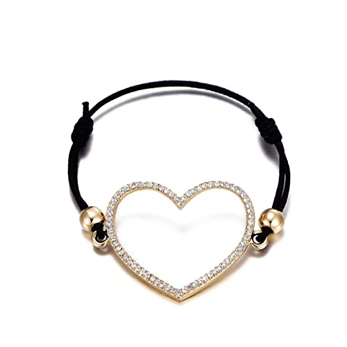 Bracelet femme cordon élastique et chaîne or avec pendentif coeur
