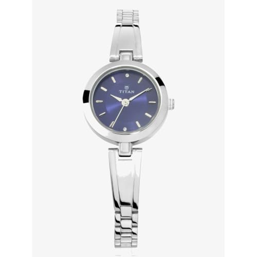 Image of Titan Plain 3 Hands Karishma Blue Round Dial Steel Colour Stainless Steel Strap Womens Watch - NU2598SM04