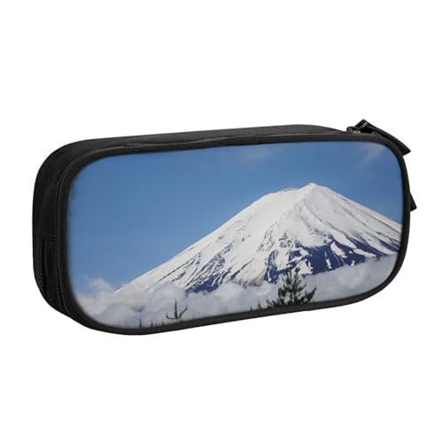 富士山 風景画ペンケース 筆箱 文具ケース おしゃれ 筆袋 鉛筆ケース 鉛筆のサック 中高校生 軽量 収納バッグ 学生 子供 誕生日 入学ギフト 大容量 ダブルレイヤーBlack