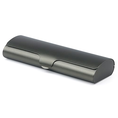 Image of Marsrut Slim Eyeglass Case, Metal Aluminum Eyeglass Hard Shell, Thin Light Matte Spectacle Glasses Cases for Nearsighted Men Women (Dark Green-Grey)