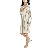 [MilaCorinna] レディース パジャマドレス ホームウェア 前開きパジャマ ラペル ストライプ コットン 薄手 長袖 柔らか 軽量 おしゃれ 快適 ゆったり 大きいサイズ シンプル 通気性 静電気防止 ギフト 大人 春秋