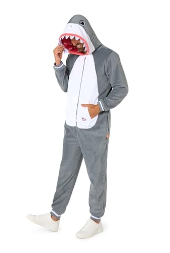 OppoSuits Erwachsene Einteiliger Pyjamas - Tier-Strampler - Hai Onesie - Grau