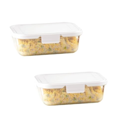 Image of ATTRO Glassox Borosilicate Rectangular Glass Lunch Box with Stainless Steel Lid Food Storage Container Microwave & Freezer Safe BPA-Free Food-Grade 370ml Set of 2