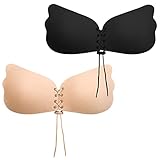 2 PCS Adhesive Invisible Lift Up Bras, Backless Strapless Bra Push Up Sticky Bras for Women (Standard, B, Black & Beige)