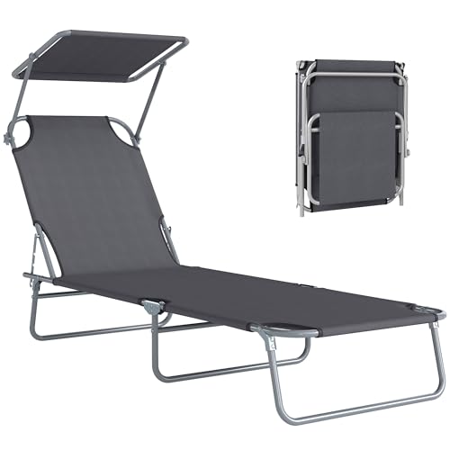 Outsunny Transat Bain de Soleil Pliable Chaise Longue Pliante Grand Confort Dossier Inclinable...