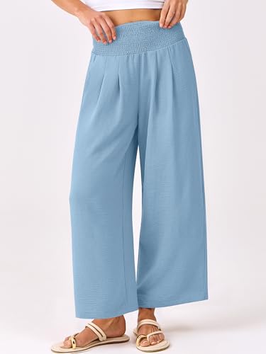 Image of ANRABESS Womens Wide Leg Palazzo Pants with Pockets | Lightweight Breathable High Waisted Pants, Beach Vacation Flowy, Lounge & Casual Summer Trousers