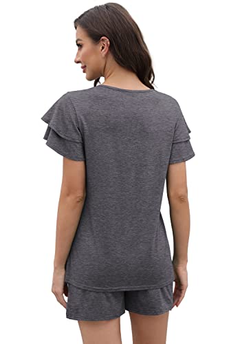 Two Piece Outfits For Women V Neck Summer Sets Short Sleeve Tracksuit Casual Grey S #TOP3