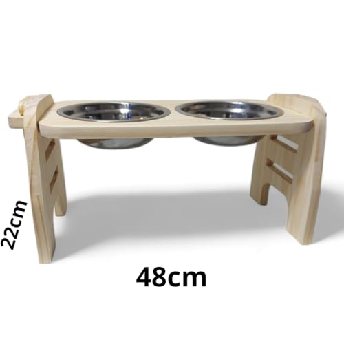 Comedouro Pet Cachorro E Gato Duplo Com Regulagem Altura M Com Tigelas em Aço Inox