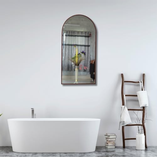 Image of Modern Elegance Semi Circle Wall-Mounted Mirror Metal Framed Wall Mirror Bathroom Mirror Living Room Mirror Home Decor Mirror 24 x 48 Inches Color Copper MF 82