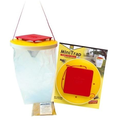 Mini Trampa (1 Unidad) + Bolsa atrayente (1 Unidad) para Moscas Exterior (Jardin, Piscina, terraza, etc.)// Elimina de Forma efectiva y Limpia Las Moscas. Fácil Uso.