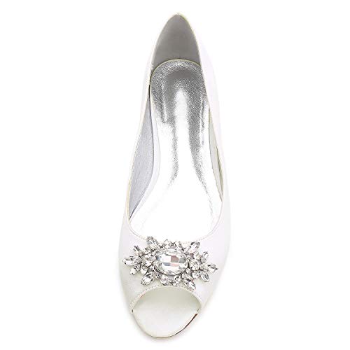 Women Satin Rhinestones Wedding Flat Peep Toe Slip on Formal Party Dress Flat Shoes 5049-303