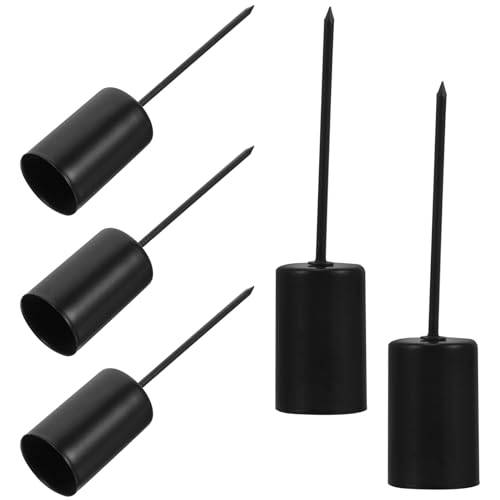 Veemoon Juego de 5 Portavelas Metálicos Negros Punta Cónica para Velas Soporte Cilíndrico Resistente para Decoración Navideña en Mesa y Árbol Candelabros de Hierro Reutilizables
