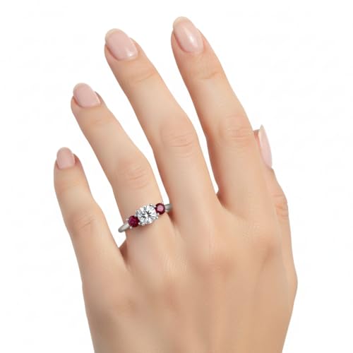 Image of Choose Your Gemstone Classic Three Stone Ring 925 Sterling Silver Round Shape 3 Stone Engagement Rings Everyday Jewelry Wedding Jewelry Handmade Gifts for Wife US Size 4 to 12