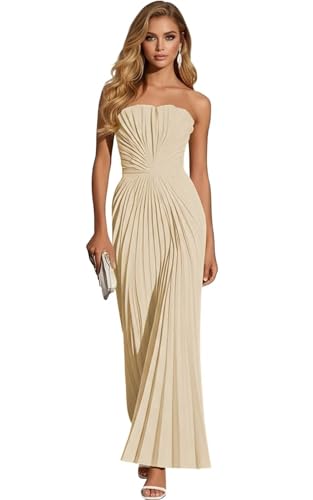 DJFLFU Sweetheart Neck Pleated Prom Dress for Women Strapless A-Line