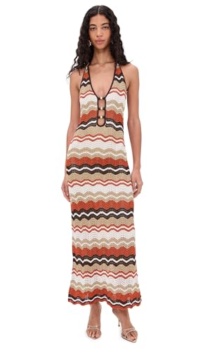 Runaway the Label Women's Vernanza Knit Maxi Dress, Orange Multi, L