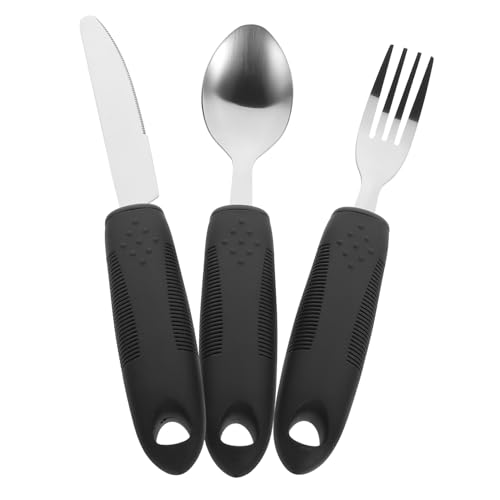 COOLHIYA Adaptive Utensils Anti-Tremor Non-Slip Tableware for Elderly Arthritis Hand Tremble Aid Lightweight Stainless Steel Plastic Handle