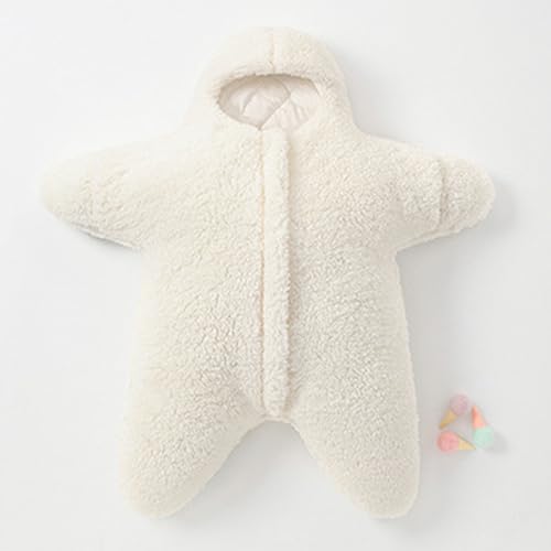 Image of Baby Starfish Onesie, Thick Imitation Fleece Starfish Newborn Romper, Infant Footie Jumpsuit Winter Warm Outfits(White,0-2 Months)
