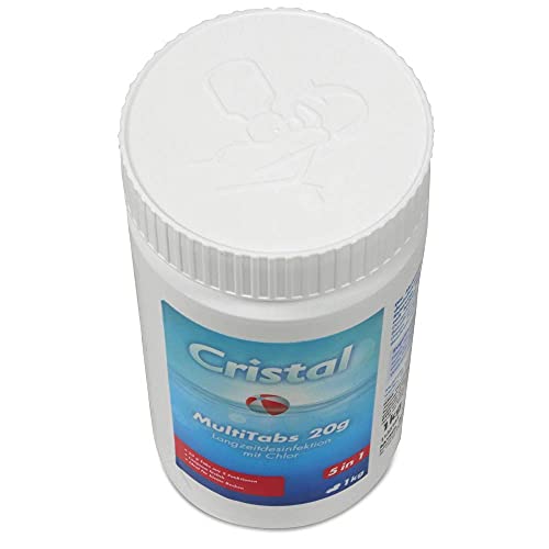 Chlortabletten für Pools – Cristal Chlor Langzeit-Minitabs 20g, 1kg Dose