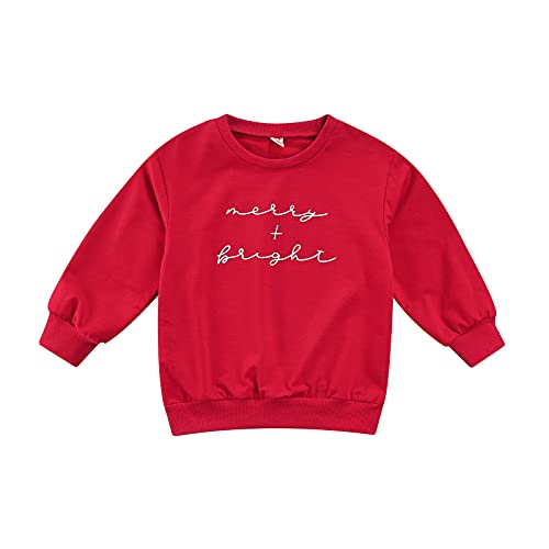 Hnyenmcko Toddler Kids Baby Girl Christmas Clothes Long Sleeve Letter Printed Sweatshirt Pullover Top Crew Neck Sweater Fall (Red, 2-3 Years) #TOP21