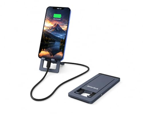 Image of Aluminum Foldable Phone Stand, Premium Metal Mobile Holder for Desk, Pocket Size Portable Stand for iPhone & Android Phones, Charging Friendly, Travel Friendly, Adjustable Viewing Angle