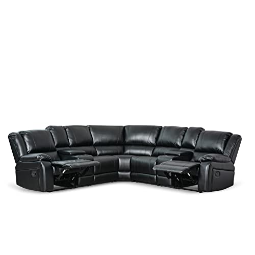 DHHU Reclining Sectional Leather Couch, Furniture Reclining Sectional Sofa for Living Room, Symmetrical Sofá with 2 Cup Holders and Storage, Upholstered Extra Wide Lounge Couches Set by DHHU - Image 3