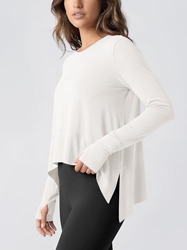 Image of ODODOS Soft Modal Long Sleeve Crop Top for Women with Thumb Hole Athletic Gym Workout Cropped Yoga Shirts