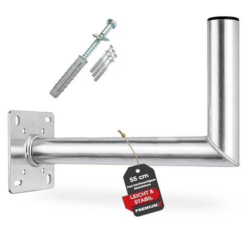 Premium X 55cm Wandhalter Aluminium SAT ALU Wand Halterung für Satellitenschüssel 550mm Schraubensatz Wandmontage