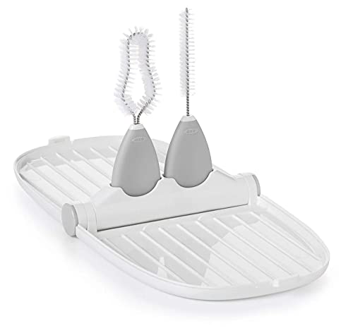 Image of OXO Tot Breast Pump Parts Compact Drying Rack with Detail Brushes, Gray