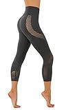 Yoga Dry-Fit Capri Leggings with Mesh Cut Outs High Waist Tummy Control Workout Pants (as1, Alpha, l, Regular, Regular, CF-27 Dr.Grey)