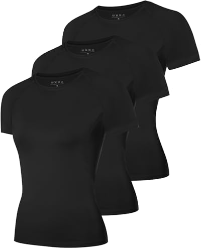 Roadbox Womens Compression Shirts, 1-3 Pack Short Sleeve Workout Tops Athletic Gym T-Shirt Yoga Running Quick Dry Base Layer