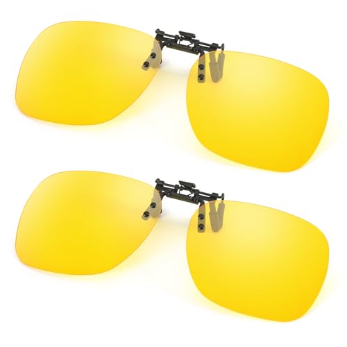 TJUTR Clip-On Night Vision Driving Glasses, Polarized Anti-Glare UV400 Flip-Up Sunglasses to Wear Over Prescription Glasses