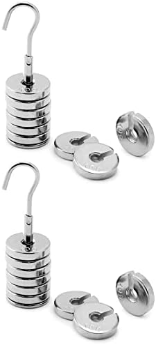 QWORK Lab Slotted Mass Set, 2 Set of Chromium-Plated Metal Slotted Weights, One Set - Total 100g - Includes 9 Weights (10g Each) & One Hanger (10g)