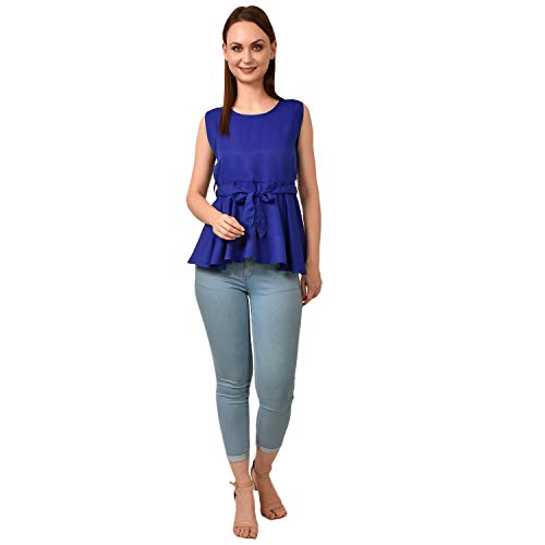Image of Women's Sleeveless Peplum Top with Waist Tie Belt