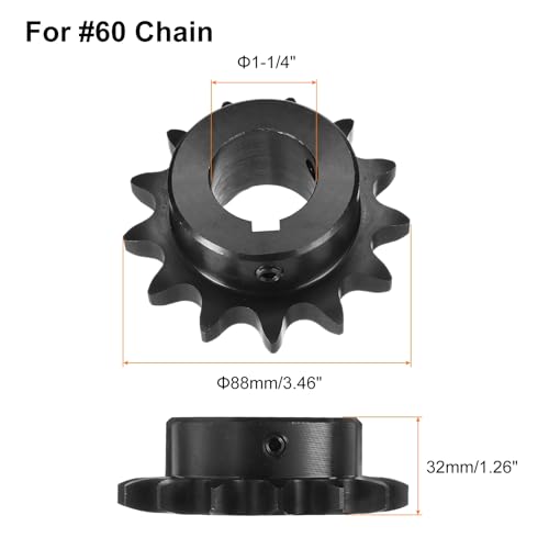 Image of uxcell #60 Chain Roller Sprocket B Type, 1-1 /4 inch Bore 13 Tooth Single Strand Chain Sprocket, Carbon Steel, Keyway with Set Screws