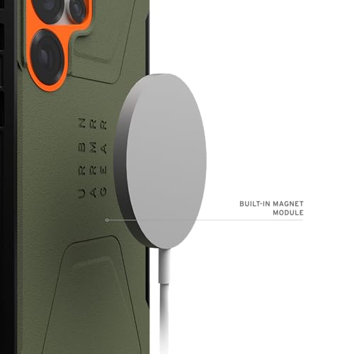 Image of Urban Armor Gear TPU UAG Civilian Rugged Slim Fit Shockproof Protective Case /Cover Designed For Galaxy S25 Ultra 5G (2025), Magnetic Charging Compatible - Olive Drab /Orange