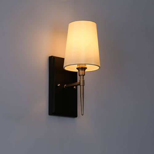 Image of Black Gold Sconce, Modern Sconces Wall Lighting with Fabric Shade for Bathroom, Bedroom, Kitchen and Living Room