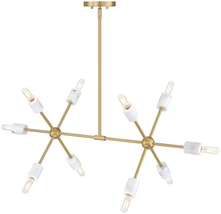 DESIGNERS FOUNTAIN Star Dust 60 Watt 10-Light Brushed Gold Mid-Century Modern Island Light with Natural Marble Accents, D304C-IS-BG