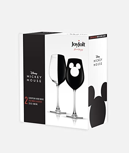 Image of JoyJolt Disney Mickey Mouse Stemmed Red Wine Glasses Set of 2 European Crystal Drinking Glasses. Luxury 23oz Black Wine Glasses, Perfect for Xmas and Special Occasions