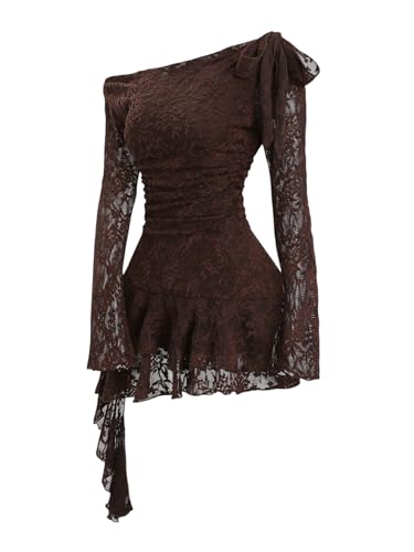WDIRARA Women's Floral Lace Off The Shoulder Dress Ruched Long