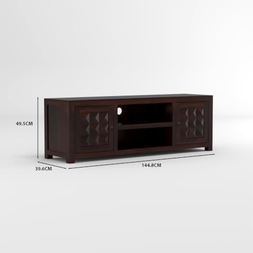 Image of Solid Sheesham Wood Entertainment TV Unit with 2 Door | Rosewood Tv Stand /TV Cabinet for Living Room | Bedroom | Wooden TV Panel with Shelf Stoarge | TV Table