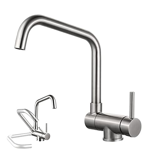 Ibergrif M22106A Grifo de Cocina Abatible, Griferia para Fregadero Monomando, Acero Inoxidable Cepillado