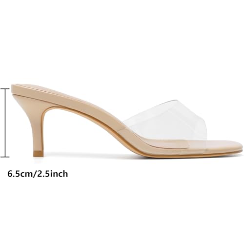 Image of Mostrin Kitten Heels for Women Summer Mules Heels Stiletto Heeled Sandals Slip On Backless Dressy Womens Sandals
