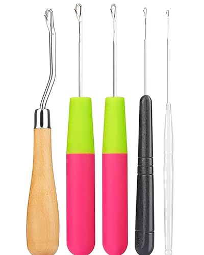 Image of 5Pcs /Sets Bent Latch Hook Crochet Hooks Hair Braiding Tools Dreadlocks Different Sizes Crocheting Weaving Needles for Hair Braiding, Rug Making and Art Crafts